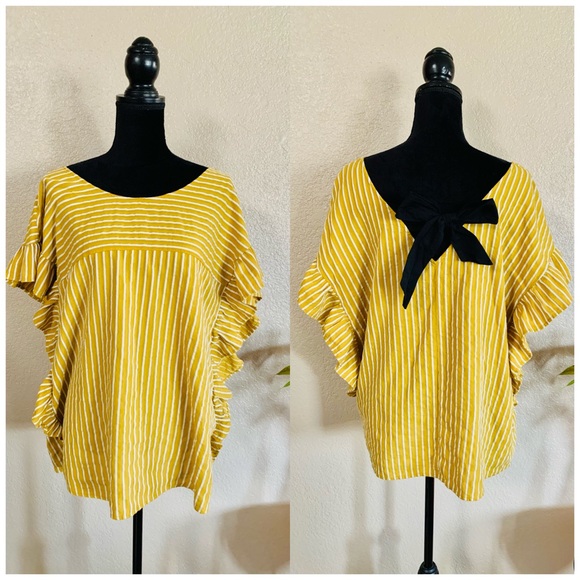 Eloquii Tops - Eloquii yellow striped ruffle cotton top